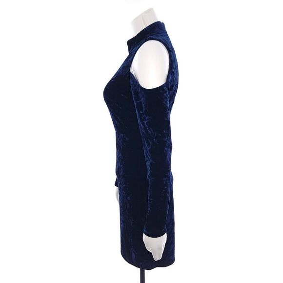 Lulu's A Little Crush Navy Blue Velvet Cold-Shoulder Bodycon Dress Size Small - Picture 7 of 12